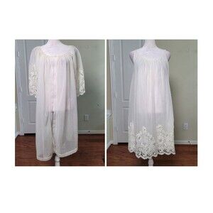 Vintage Henson Kickernick Robe Set Peignoir Ivory Woman M Lace Bridal Honeymoon